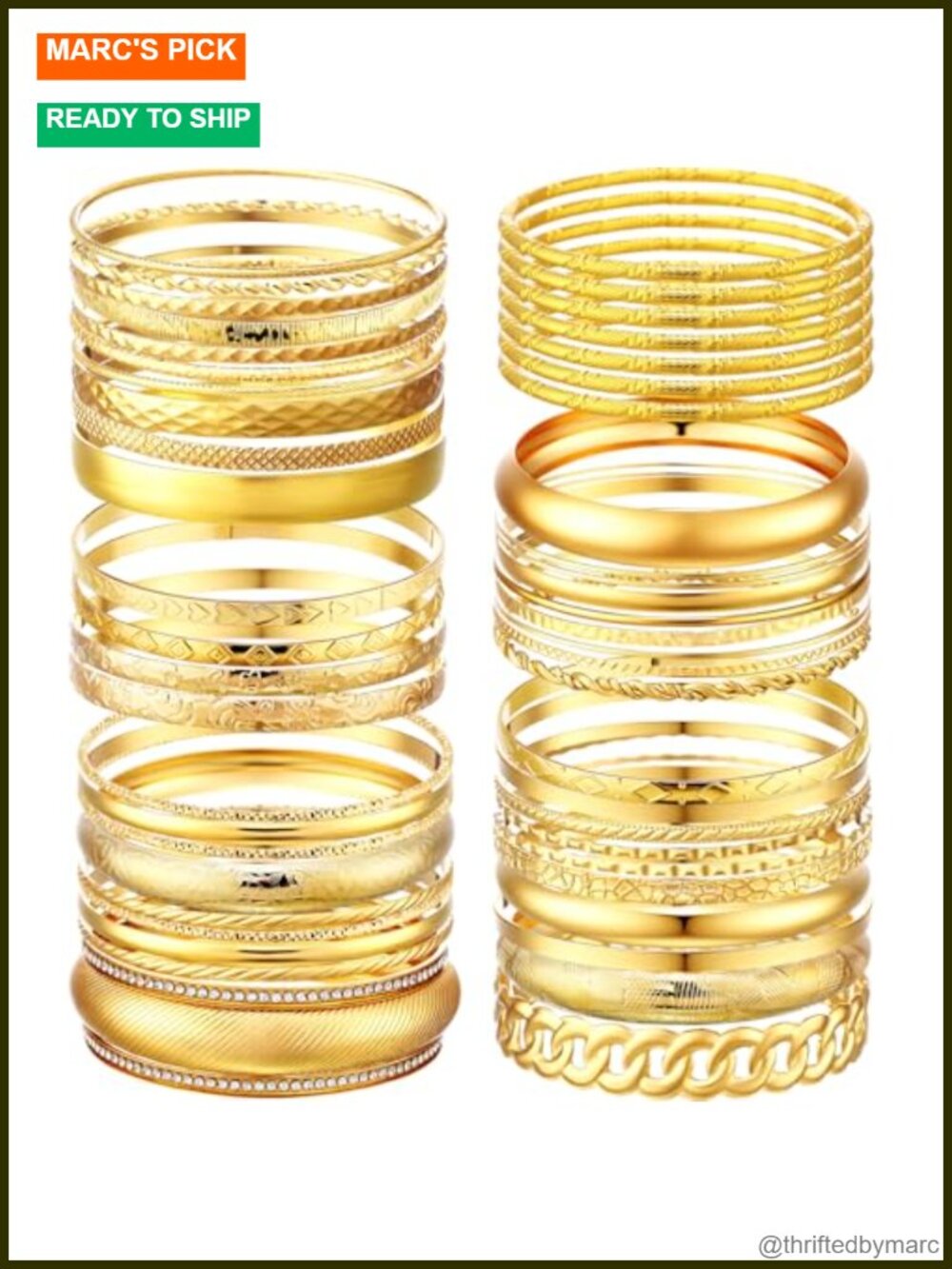 Gold Bangle Bracelets 50 Pc Set Stackable Alloy Bangles for Women